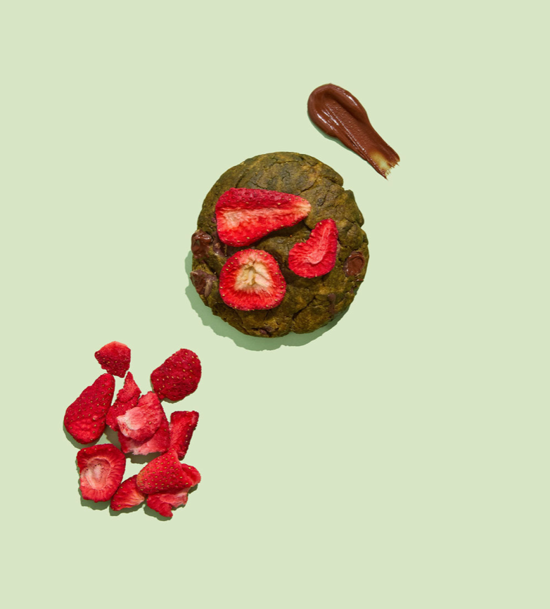 Vegan Strawberry Matcha and Dark Chocolate Chip Cookie